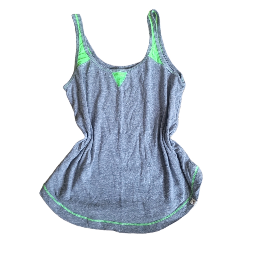Hollister Womens Grey Tank Top With Green Stitching And Green Mesh Accents